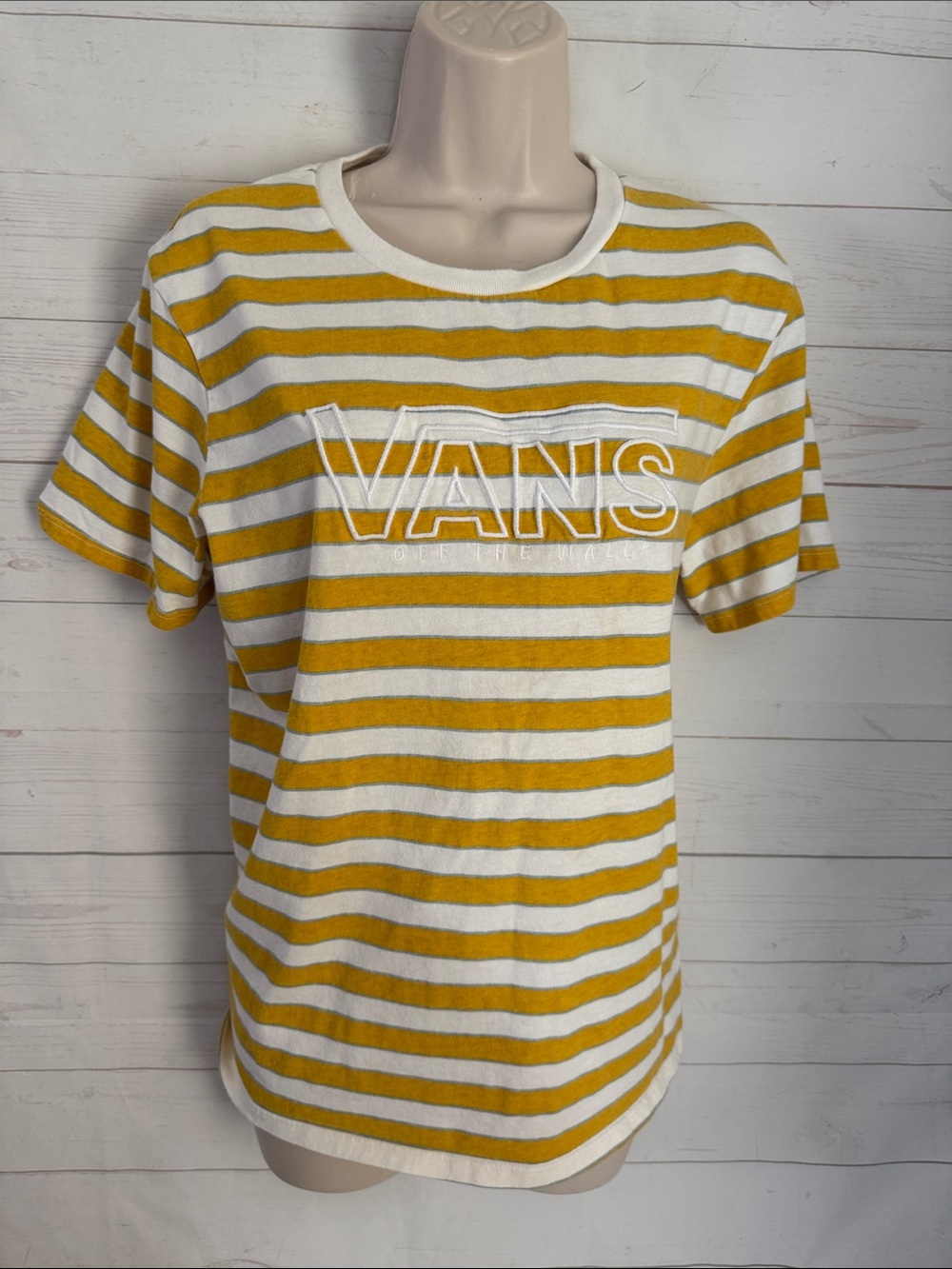 Vans White & Mustard Striped Crewneck Tee
